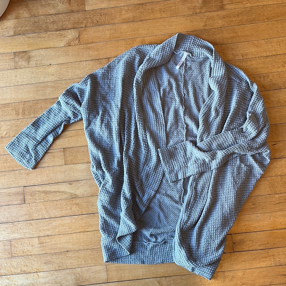 Gray Waffle Knit Cardigan